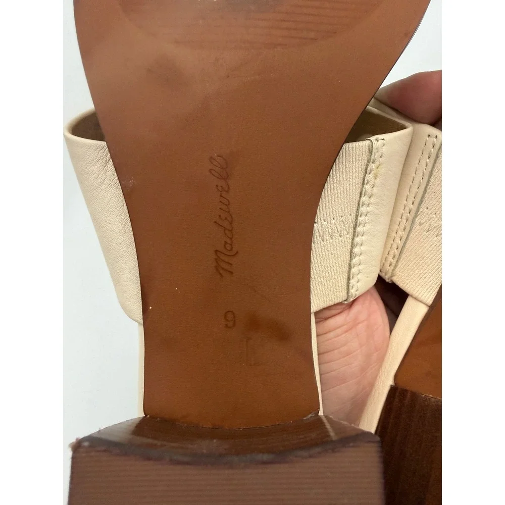 Madewell Cream Tan Kaitlin Leather Block Heel Sandals Square Toe Mule Size 9